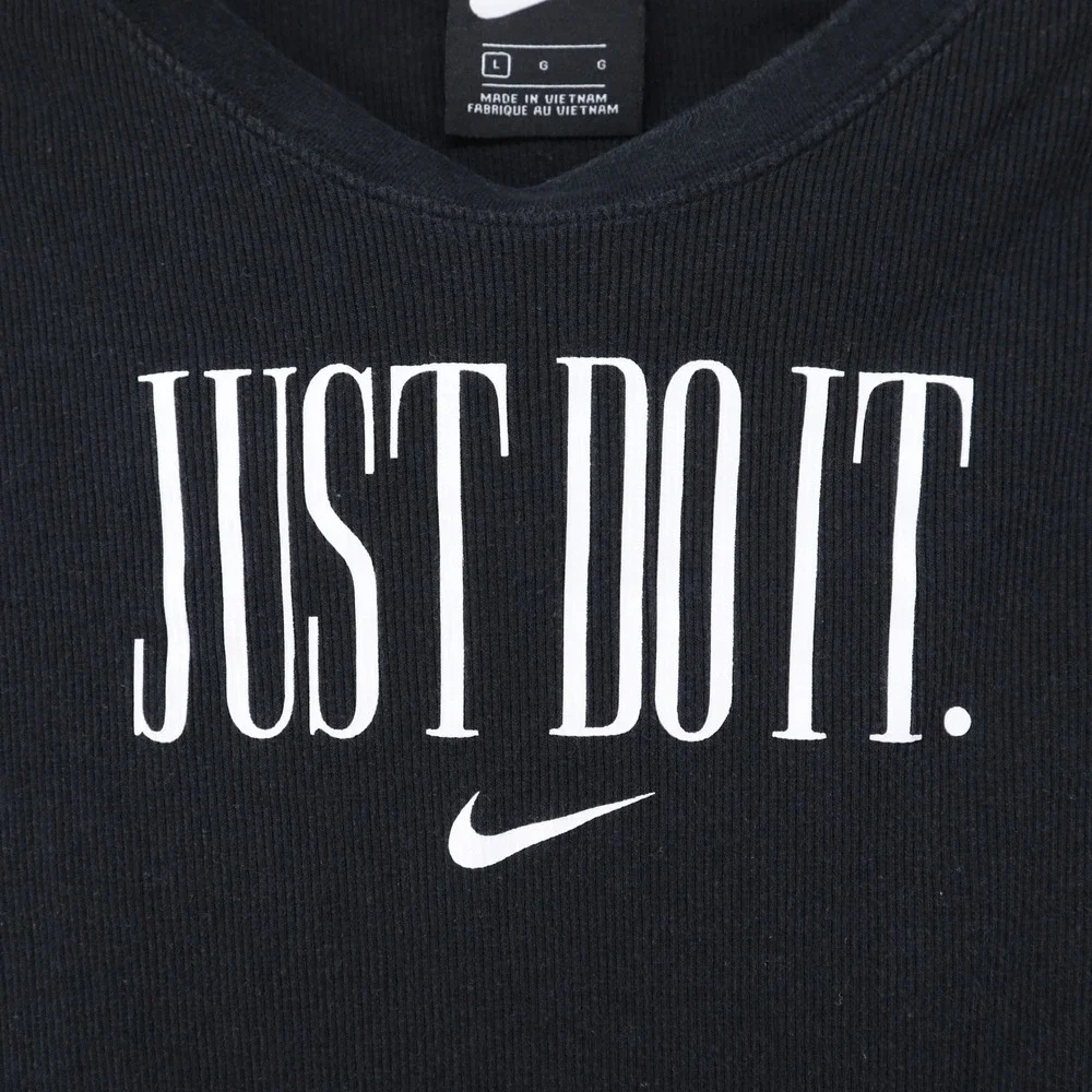 Nike Tank Top Large Sportswear Y2K Just Do It Graphic Ribbed V-Neck Black